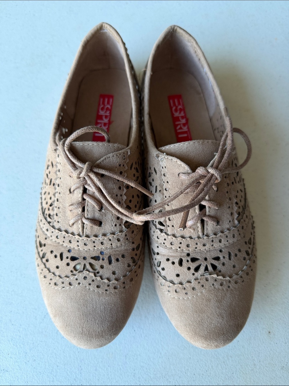 Esprit Taupe Suede Perforated Lace-Up Oxfords